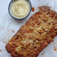Coffee Halva, Pear and Walnut Loaf Cake with Salted Tahini Butter